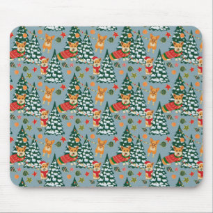 Mousepad Corgis decoram a Árvore de Natal em Floresta