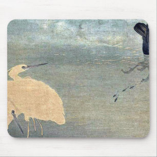 Mousepad Cormorant e garça-real branca por Kitagawa,