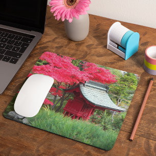 Mousepad Corneta do Jardim Japonês e Folhas Vermelhas de Ma