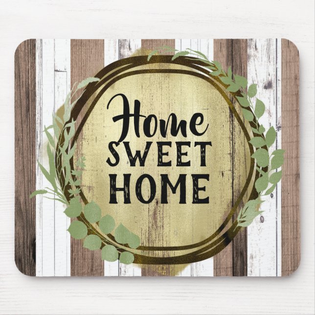 Mousepad Coroa Botânica de Madeira Rústica Branca e Marrom  (Frente)