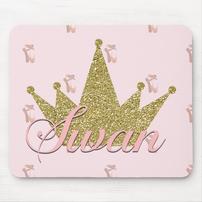 Mousepad Coroa Brilhante Rosa e Dourada Swan Princess Glam (Frente)