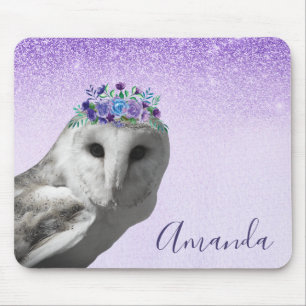 Mousepad Coroa De Flor De Coruja Violeta Roxa Brilho Person