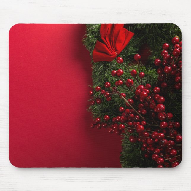 Mousepad coroa de natal com bagas vermelhas (Frente)