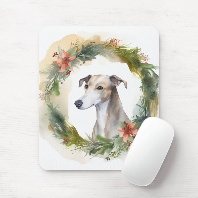 Mousepad Coroa de Natal do Greyhound Pupila Festiva (Com mouse)