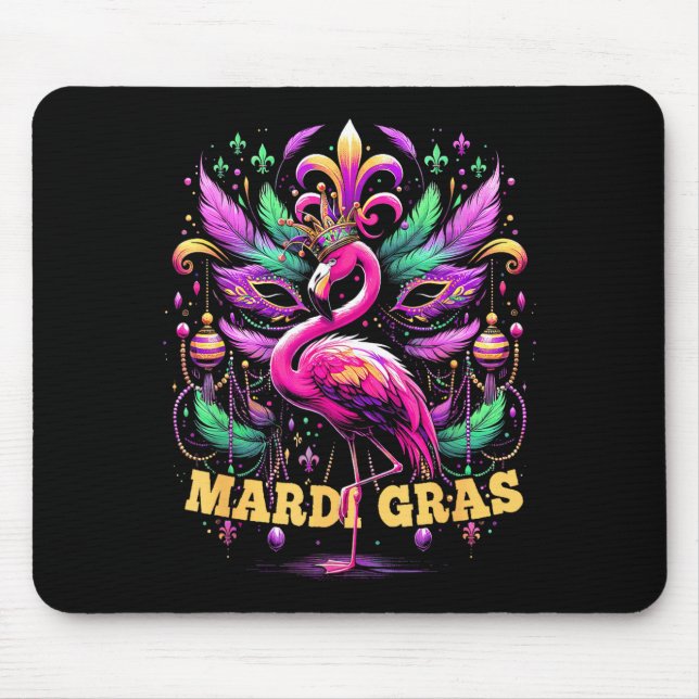 Mousepad Coroa e Máscara de Contas Carnaval Flamingo Rosa (Frente)