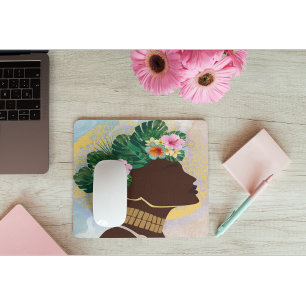 Mousepad Coroa Floral de Mulher Americana Africana