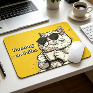 Mousepad Correndo com Café Gato Texto Personalizado Diverti