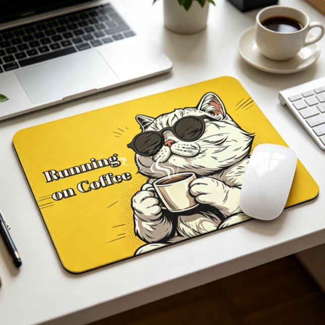 Mousepad Correndo com Café Gato Texto Personalizado Diverti (Criador carregado)