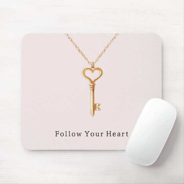 Mousepad Corrente de Coração Dourado Rosa Bege  (Com mouse)