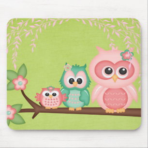 Mousepad Corte pássaros do verde da hortelã do rosa do ra