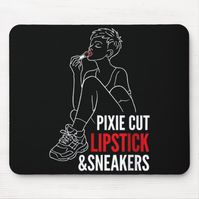 Mousepad Corte pixie feminino batom e tênis engraçado (Frente)