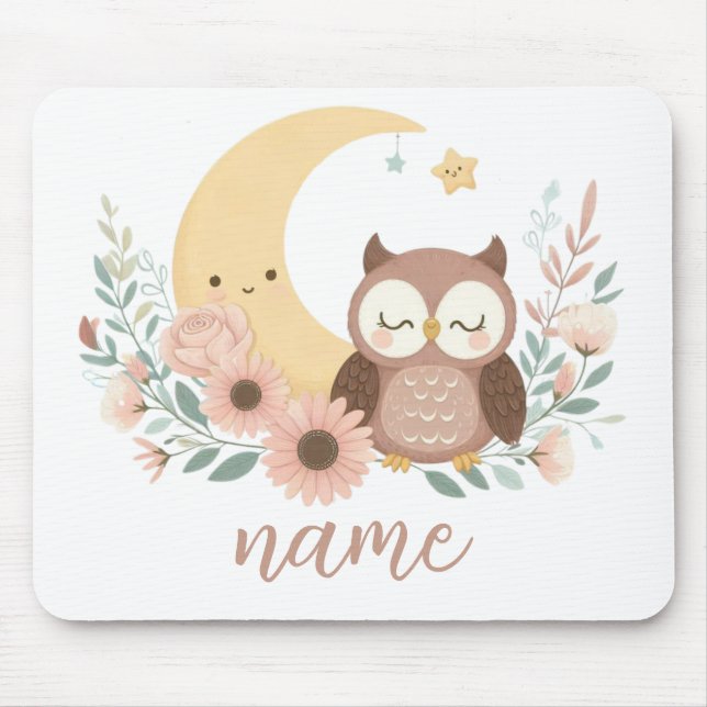Mousepad Coruja-bebê bonita com lua (Frente)