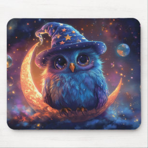 Mousepad Coruja Bonita na Lua: Arte de Fantasia Mágica