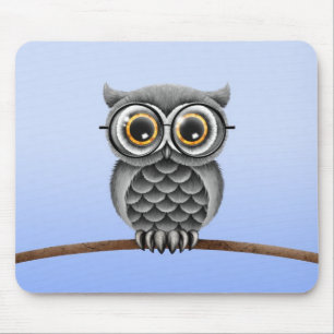 Mousepad Coruja cinzenta macia bonito com vidros, luz -