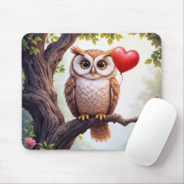 Mousepad Coruja com Balão de Coração Vermelho