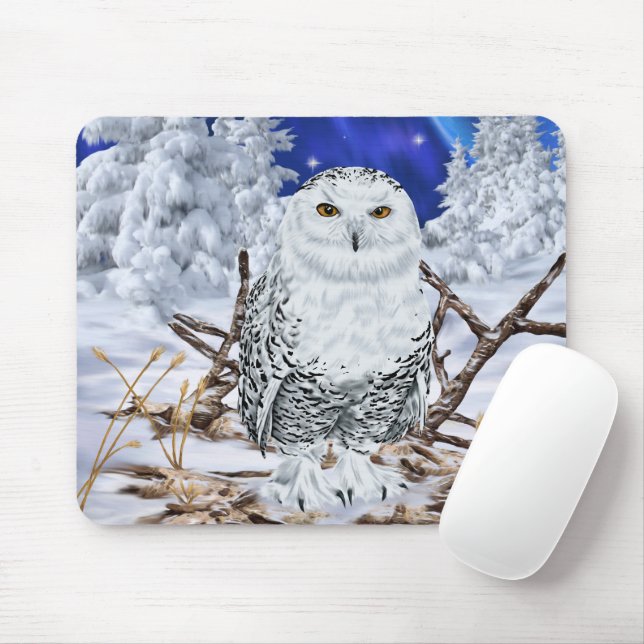 Mousepad Coruja-das-neves Empoleirada em um País das Maravi (Com mouse)