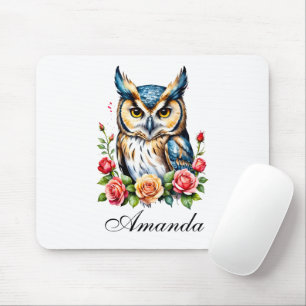 Mousepad Coruja de Aquarela com Flores Girly