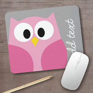 Mousepad Coruja de Cartoon Bonita - Nome Personalizado Rosa