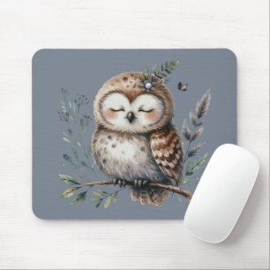 Mousepad Coruja de Cores-d'Água Cons com Estilo Floral de M