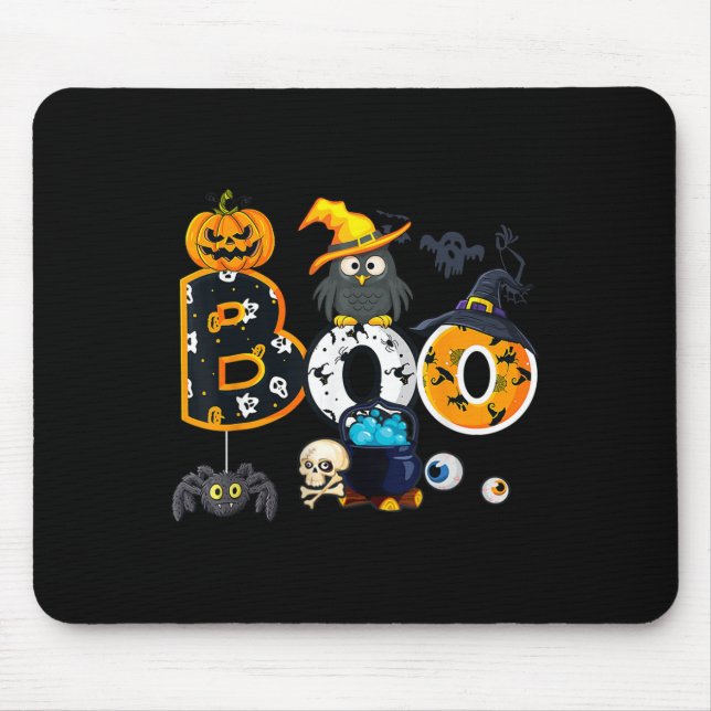 Mousepad Coruja de Halloween com aranhas de bruxa (Frente)