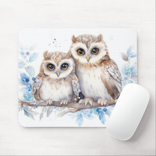 Mousepad Coruja De Inverno Com Aquarela Na Fileira