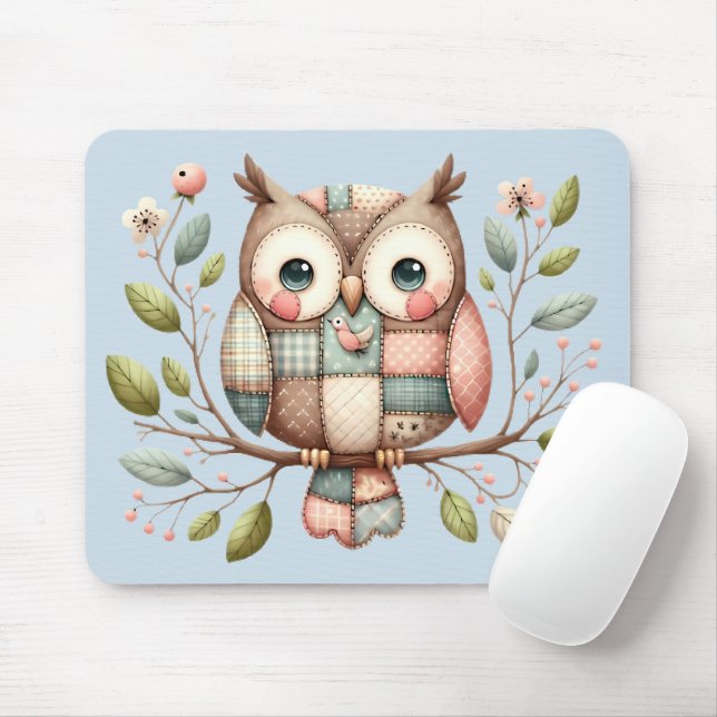 Mousepad Coruja de Patchwork na Floresta Caprichosa (Com mouse)