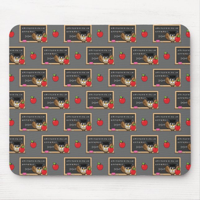 Mousepad Coruja de Professores Bonita com Cartoon Apple (Frente)