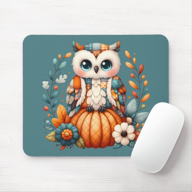 Mousepad Coruja-de-retalhos na abóbora — Queda de Cottageco (Com mouse)