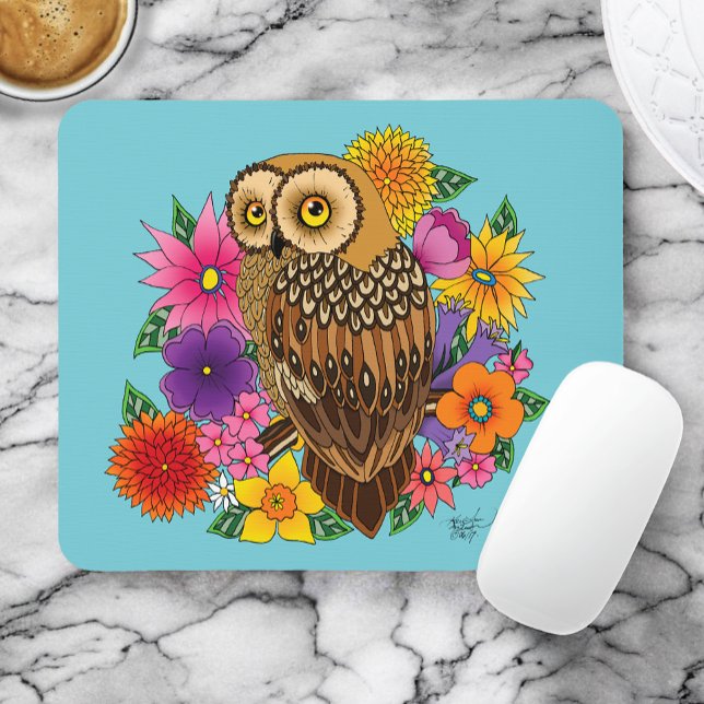 Mousepad Coruja do Buquê da Flor (Criador carregado)