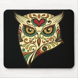 Mousepad Coruja do crânio do açúcar - design do tatuagem