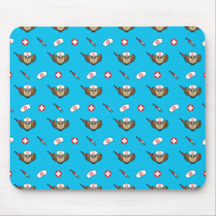 Mousepad Coruja Enfermeira Fofa com Cartoon de Seringa
