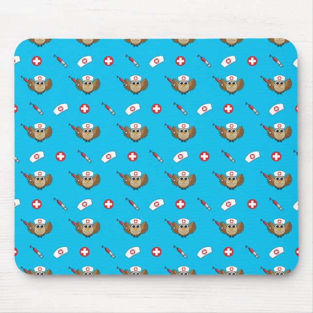 Mousepad Coruja Enfermeira Fofa com Cartoon de Seringa (Frente)