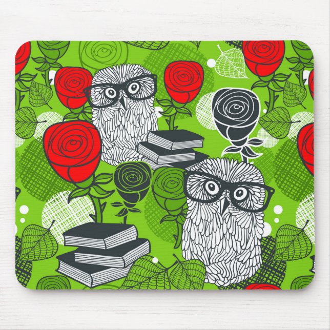 Mousepad Coruja nas rosas vermelhas (Frente)