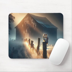 Mousepad Coruja Sentada em um Posto de cerca de Fazenda