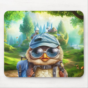 Mousepad Coruja viajante numa floresta encantada