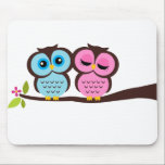 Mousepad Corujas bonitas<br><div class="desc">O casal adorável das corujas empoleirou-se em um ramo.</div>