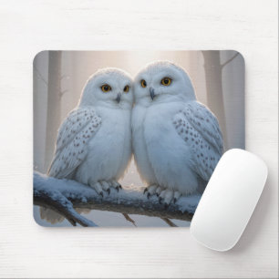Mousepad Corujas-das-neves Em Um Galho De Inverno