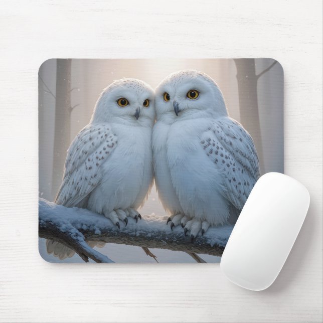 Mousepad Corujas-das-neves Em Um Galho De Inverno (Com mouse)