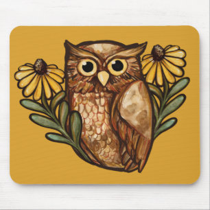 Mousepad Corujas de Flores Susan Owl de Olho Negro