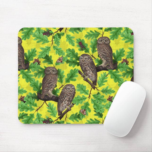 Mousepad Corujas na Floresta em amarelo limão (Com mouse)