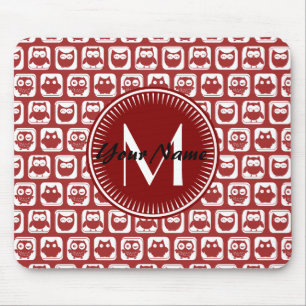 Mousepad Corujas Vermelhas Monogramadas, Nome Personalizado