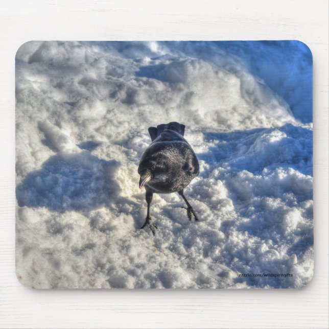 Mousepad Corvo Negro em Foto de Neve (Frente)
