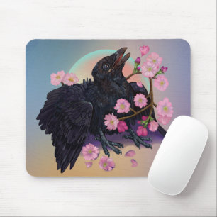 Mousepad Corvo-preto com flores de maçã