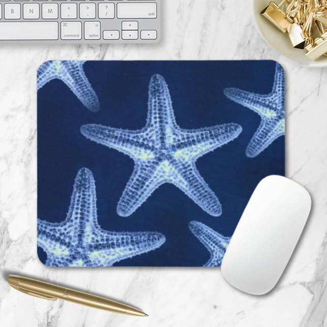 Mousepad costa chic Beach — peixe-estrela azul-marinho (coastal chic beach rustic nautical blue starfish mouse pad)