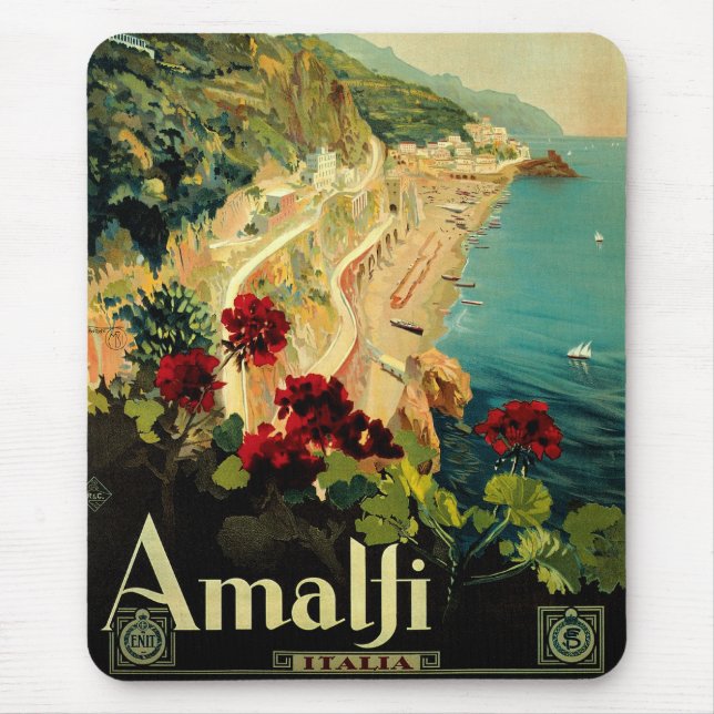 Mousepad Costa Italiana Amalfi, Viagens vintage Itália (Frente)