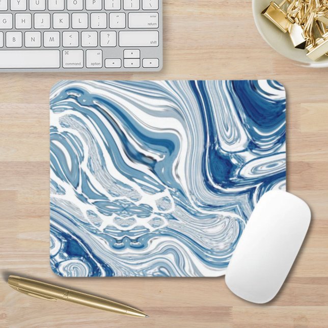 Mousepad costa praia ondas náuticas espirais de cor azul (coast beach nautical waves watercolor blue swirls mouse pad)