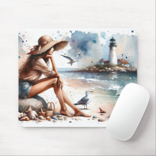 Mousepad Costeira Beach Girl & Lighthouse
