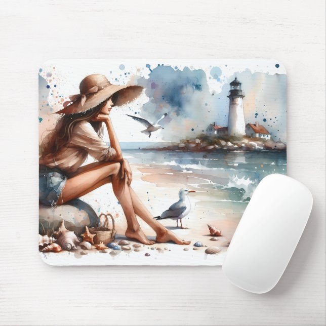 Mousepad Costeira Beach Girl & Lighthouse (Com mouse)