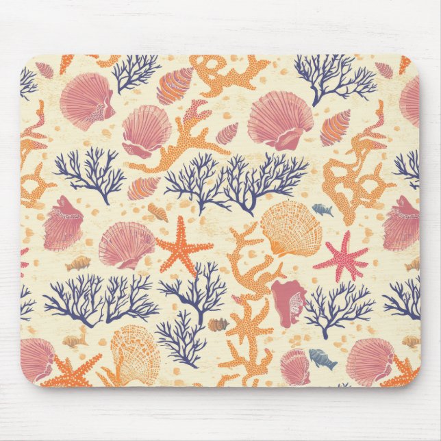 Mousepad Costeira russa - Conchas, Starfish, Recife (1) (Frente)