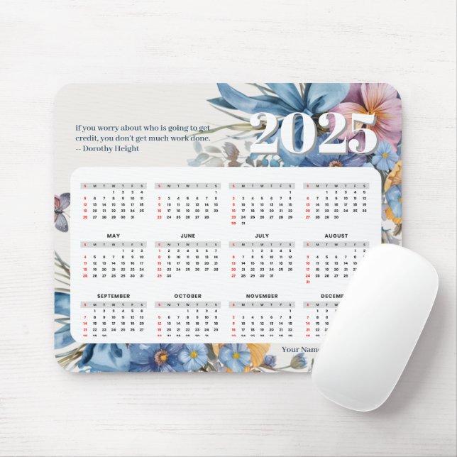 Mousepad Cota de Calendário Moderno 2025 e Nome Personaliza (Com mouse)
